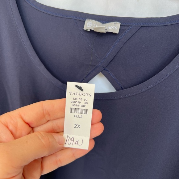 Talbots Lightweight Stretch Keyhole Back Solid Navy Blue Dress Cap Sleeve 2X - Picture 6 of 7